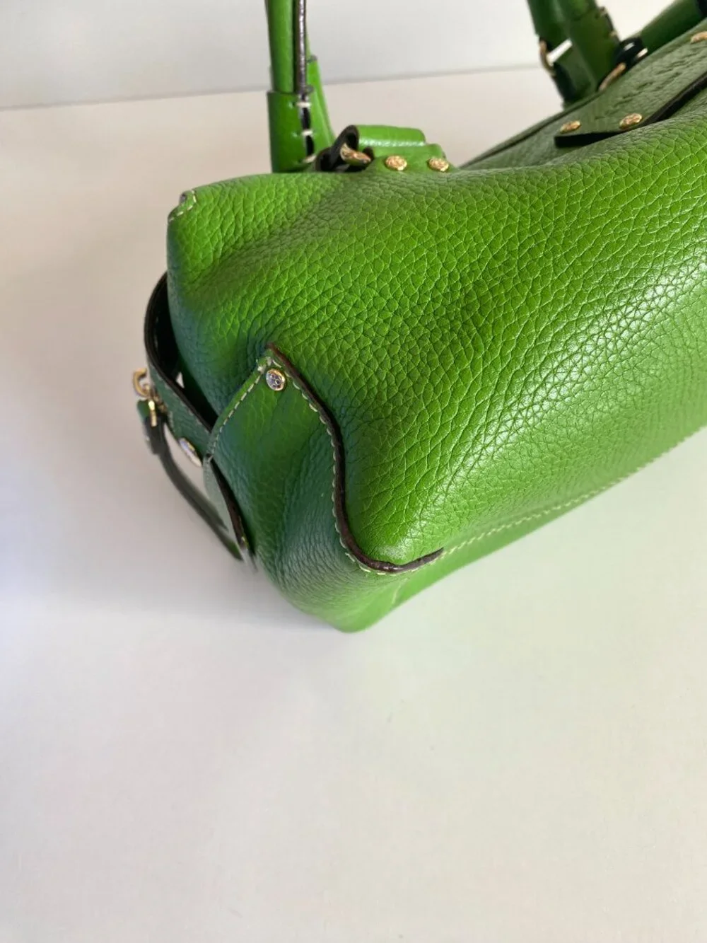 Kate Spade New York Green Leather Satchel Handbag Silver Hardware Y2K Vintage